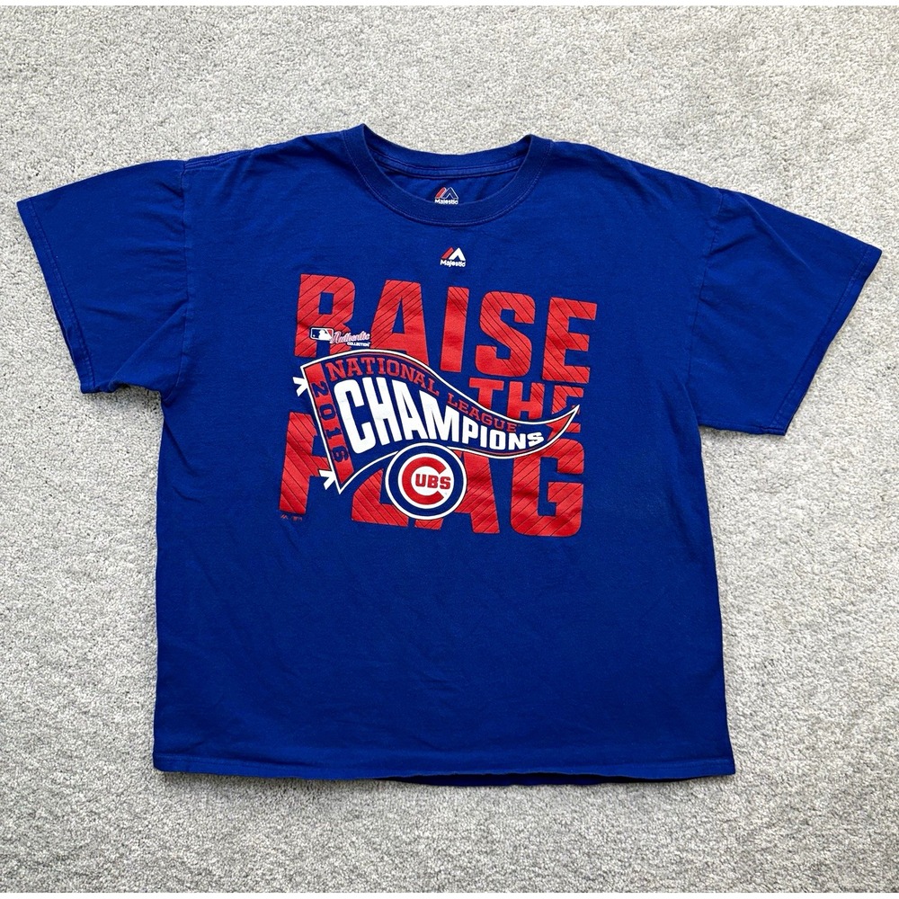 Majestic Chicago Cubs 2016 NL Champions Raise The Flag T-Shirt Mens Large
